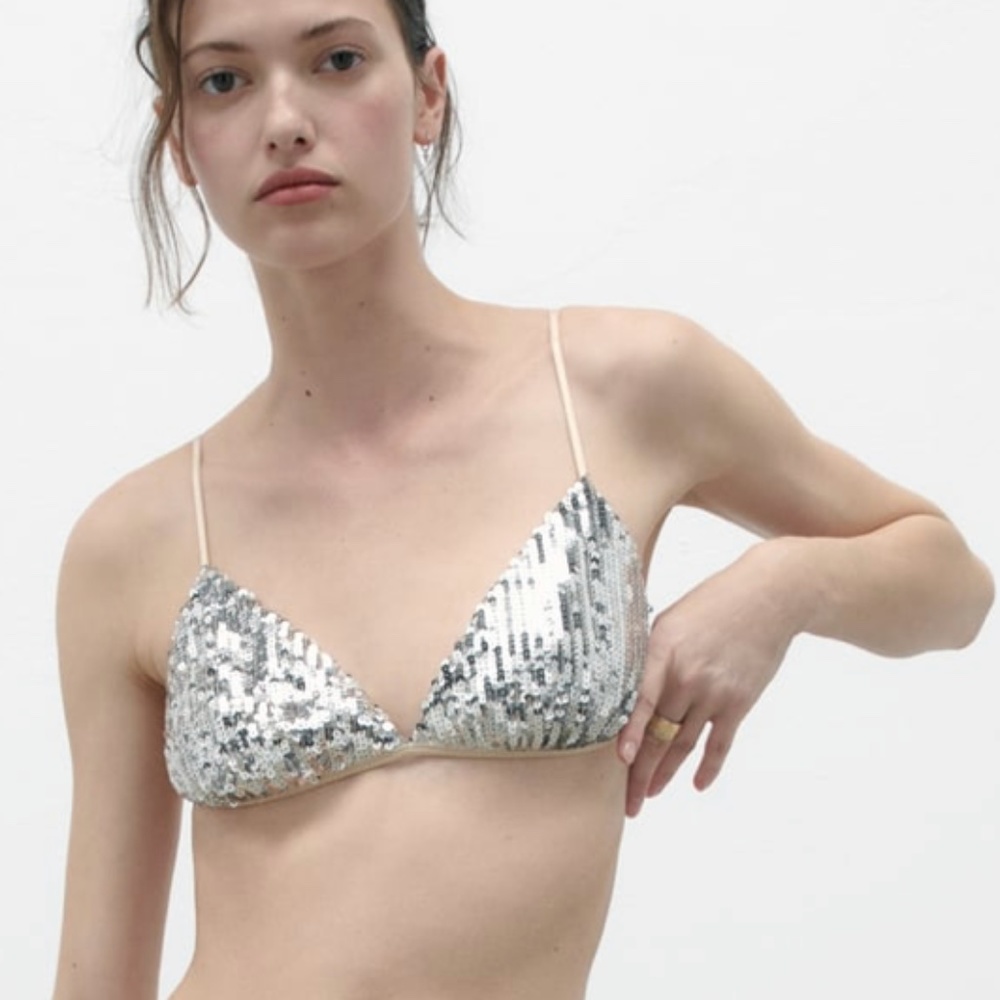 Zara Silver Sequin Crop Bralette